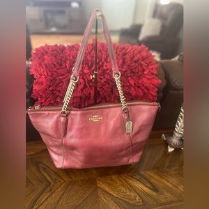 Coach pebble leather metallic red